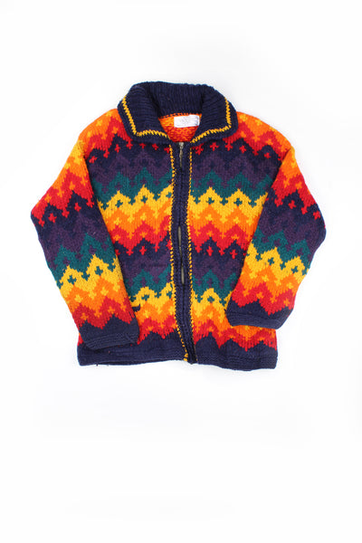 Vintage chunky knit cardigan with rainbow design. Made in Ecuador, 100% wool and closes with a zip.    good condition  Size in Label:  No Size - Measures like a size S