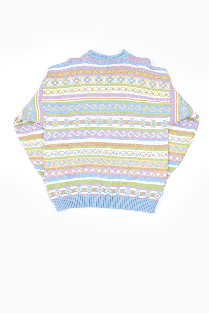 Vintage The Sweater Shop knit jumper in blue, burple and cream colourway. good condition Size in Label: M