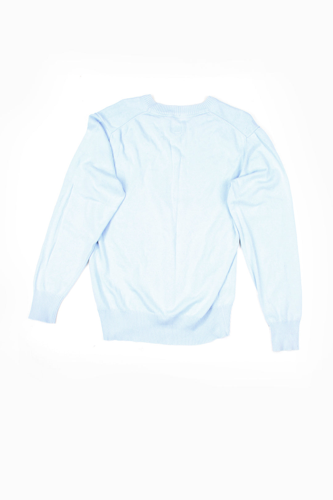 Vintage baby blue Adidas v-neck jumper. Thin knit with embroidered logo on the chest.  good condition  Size in Label:  Mens M