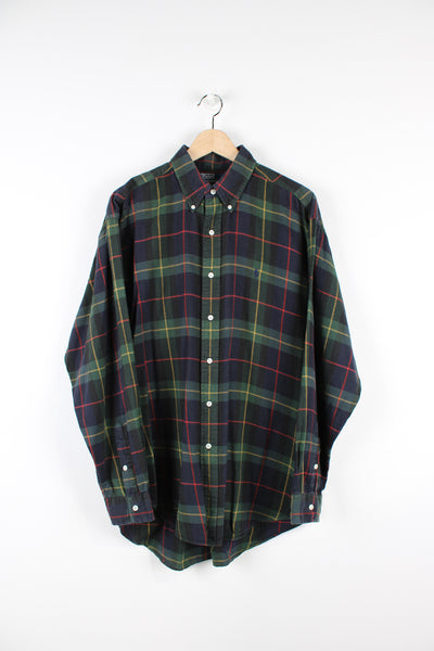 Vintage Ralph Lauren button up shirt, green, blue, red and yellow colourway, has the logo embroidered on the chest. 
