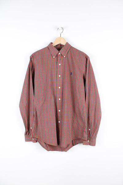 Vintage Ralph Lauren button up shirt, red, green and yellow colourway, has the logo embroidered on the chest. 