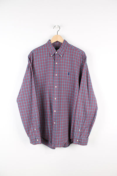 Vintage Ralph Lauren button up shirt, red, blue and yellow colourway, has the logo embroidered on the chest. 