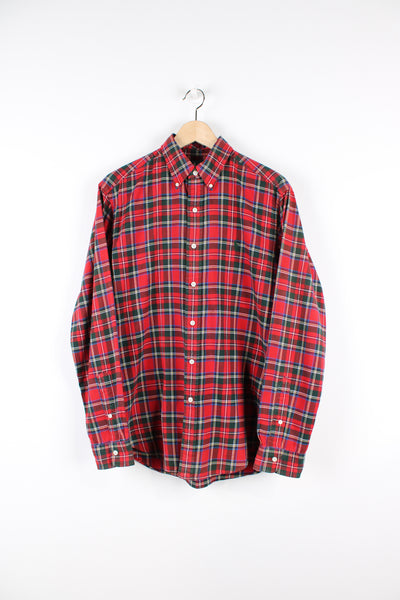 Vintage Ralph Lauren button up shirt, red, green and white colourway, has the logo embroidered on the chest. 