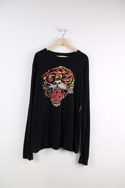 Ed Hardy Long Sleeve T-Shirt in a black colourway, with big tiger printed on the front as well as logo spell out across the back.