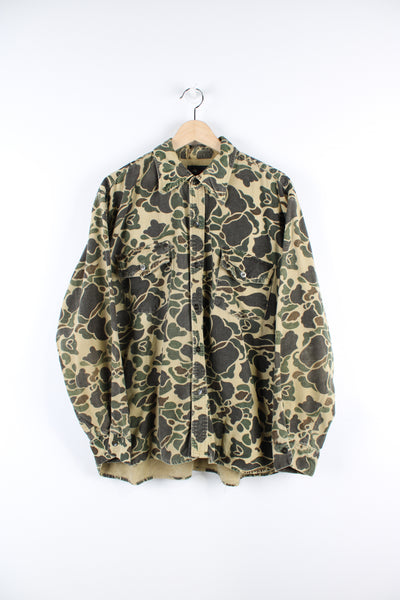 Vintage Camo shirt, green, brown and black colourway, button up with double chest pockets.