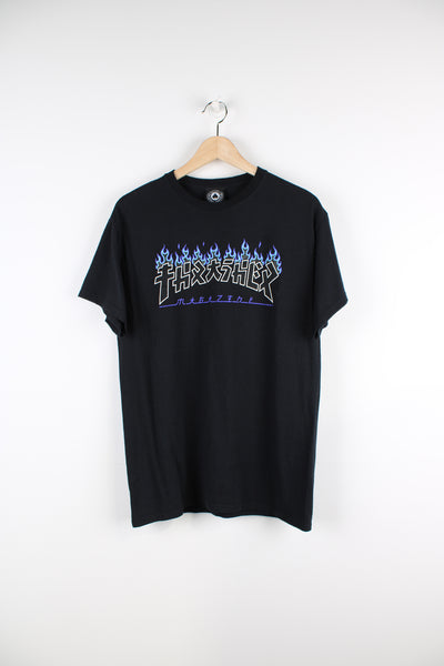 Vintage Thrasher magazine T-shirt in black, has Thrasher spell-out across the chest.