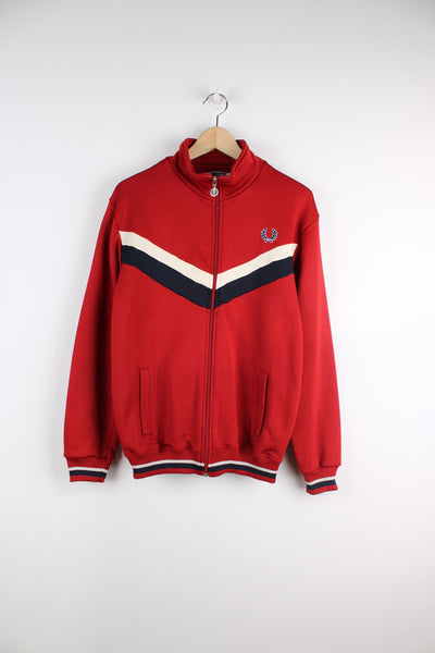 Vintage Fred Perry all red zip through tracksuit top, features signature embroidered logo on the chest 
