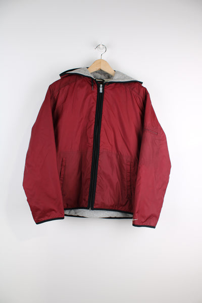 Vintage 2000's Nike maroon red zip through jacket, features fleece lining and embroidered logo on the chest 