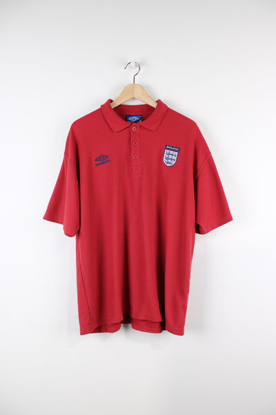 Vintage 90's England Umbro Football Team polo shirt, short sleeve with embroidered logos on the chest. 