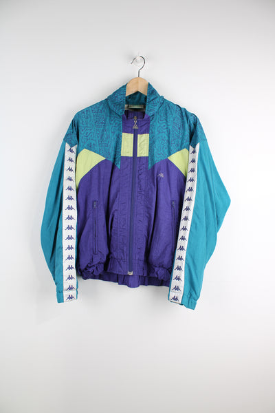 Vintage 80's/90's green and purple Kappa zip through shell jacket, features embroidered logo on the chest and zip up pockets
