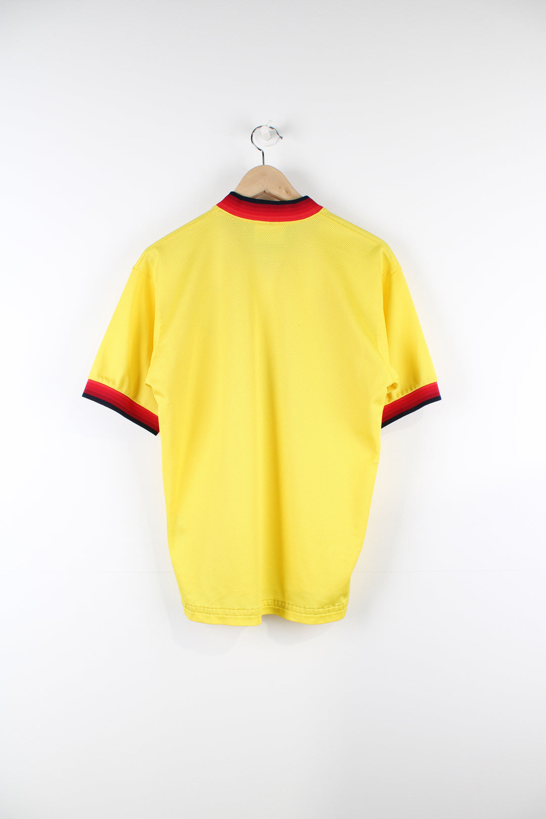 Vintage Liverpool 1997/99 Reebok away football shirt, yellow colourway with embroidered logos on the front