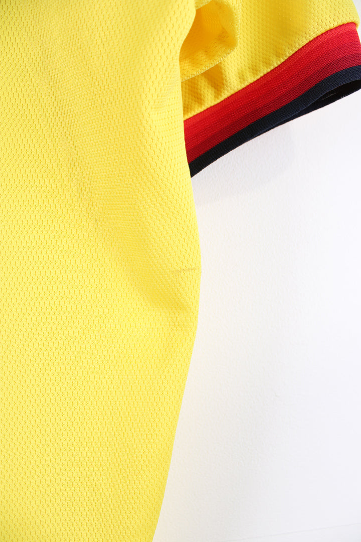 Vintage Liverpool 1997/99 Reebok away football shirt, yellow colourway with embroidered logos on the front