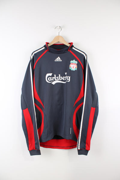 Liverpool 2006/07 Adidas training top, grey, red and white colourway, long sleeves and printed logos on the front. 