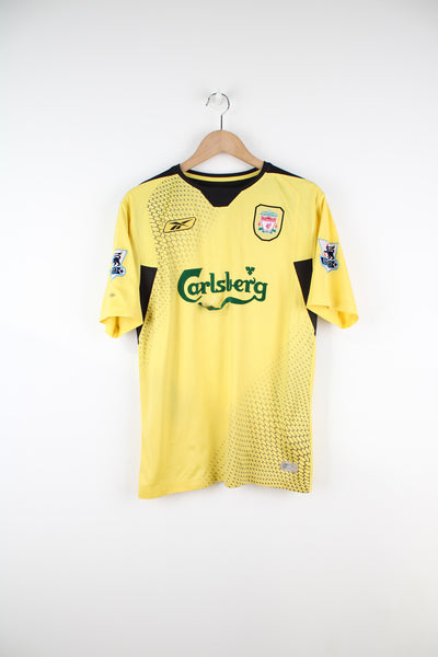Vintage Liverpool 2004/06, Reebok Away Football Kit in a yellow and black colourway, Djibril Cisse number 9 printed on the back and also has logos embroidered on the front.