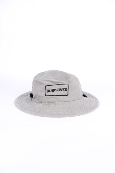 Vintage Quiksilver bucket hat in grey, 100% cotton, embroidered logo in black and has an adjustable draw string. 