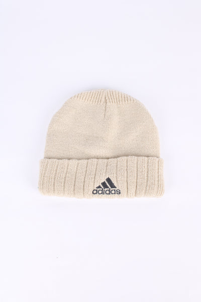 Vintage Adidas tanned knitted beanie, cuffed with embroidered logo on the front and back. 