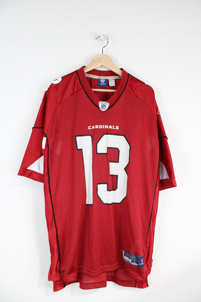 All red Arizona Cardinals NFL jersey by Reebok, with printed name on the back #13 Kurt Warner
