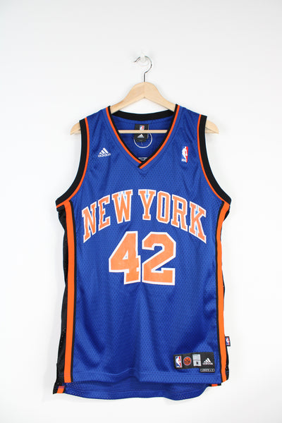 Blue and black New York Knicks David Lee #42 NBA swingman jersey by Adidas, with printed lettering