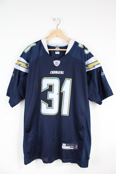 Navy blue San Diego Chargers NFL jersey by Reebok. With embroidered name and number on the front and back Antonio Cromartie #31
