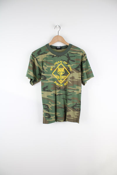 Vintage Cub Scout camouflage t-shirt, features spell-out graphic on the front and #89 on the back