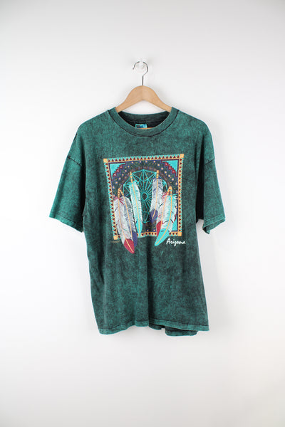 Vintage Arizona over dyed, single stitch t-shirt features dreamcatcher printed graphic on the front