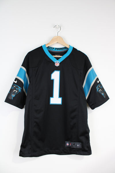 2012-16  Cam Newton #1 Carolina Panthers NFL jersey in black, by Nike. With printed lettering and badges