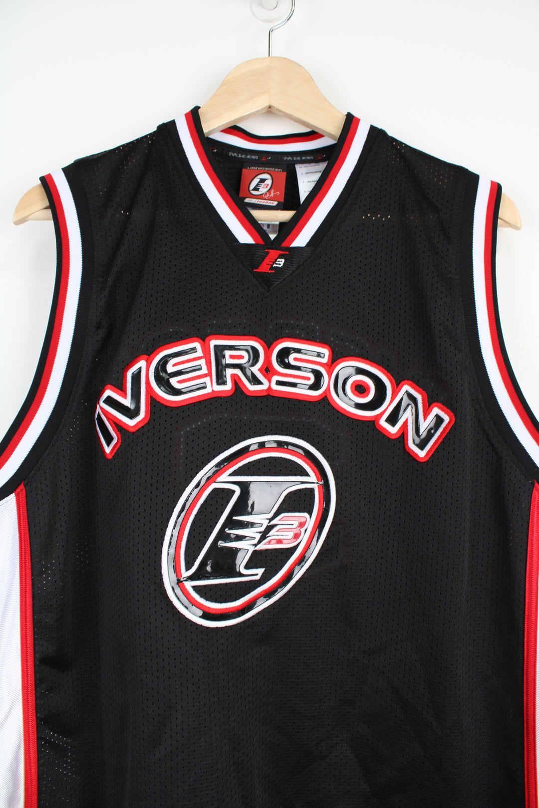 Allen Iverson #3 NBA black NBA swingman jersey, by Reebok with embroidered lettering
