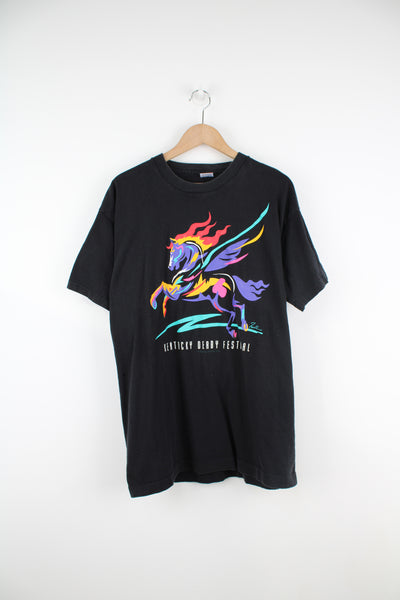 Vintage 1995 Kentucky Derby black single stitch t-shirt by Fruit of Loom, features multicoloured graphic on the front 