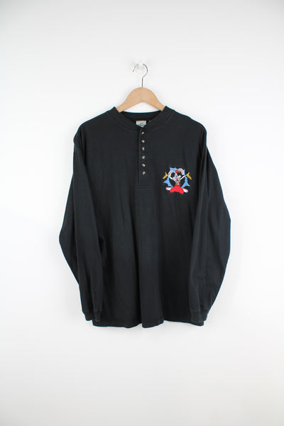 Vintage Disney's Rodger Rabbit, long sleeve 1/4 button top, features embroidered character on the chest  