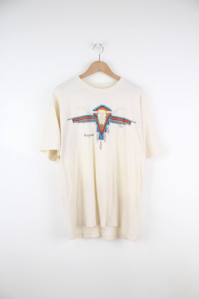 Vintage Arizona single stitch t-shirt in cream, features cow skull graphic on the front 