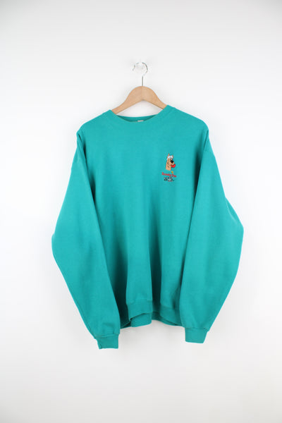 Vintage 90's Scooby Doo x Cartoon Network teal blue sweatshirt features embroidered Scooby Doo head on the chest 