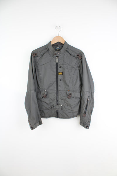Y2K G-Star grey utility style zip through, lightweight jacket, features cargo style pocket and embellishments