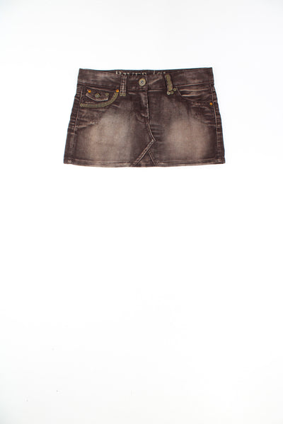 Y2K brown cord mini skirt made by River Island. Low rise fit with distressed detial. good condition Size in Label: Womens size 8 (S) 