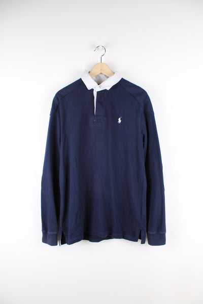 Polo by Ralph Lauren navy blue rugby / polo shirt, features embroidered logo on the chest