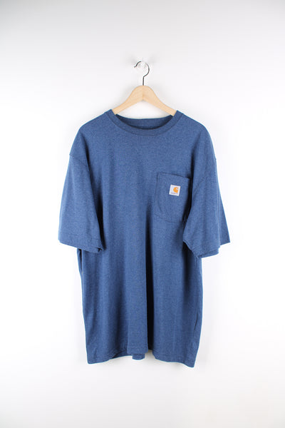 Vintage Carhartt T-shirt in blue, with a chest pocket and embroidered logo on the front. 
