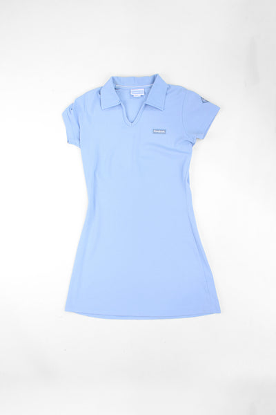 Y2K Reebok tennis dress in baby blue, made from stretchy waffled style material with polo shirt collar detailing and embroidered logo on the chest 