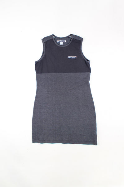 Y2K Reebok grey and black tennis dress made from stretch cotton, features embroidered logo on the chest 