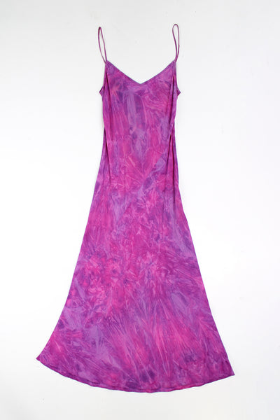 Y2K pink and purple tie dye maxi dress, made from 100% silk that has a slight stretch.