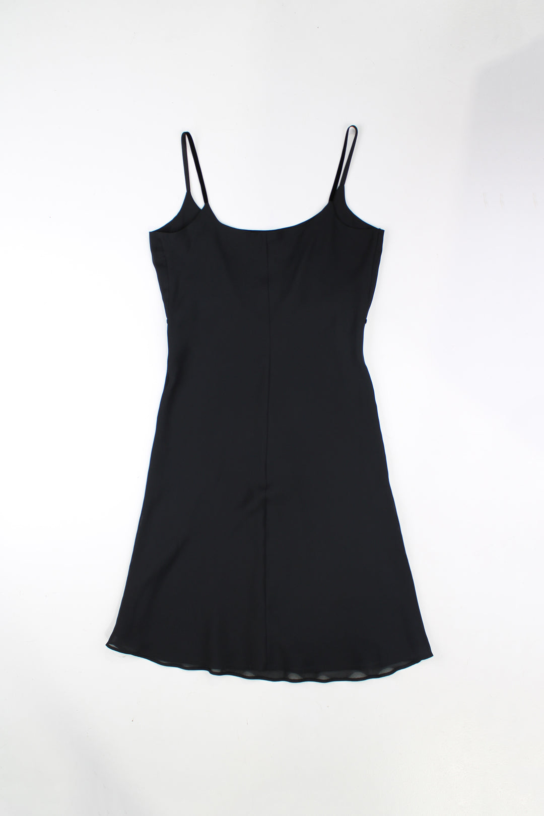 90's New Look black sheer midi dress with velvet piping and spaghetti straps 