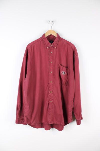 Vintage San Francisco 49ers maroon red cotton shirt by Lee Sport, features embroidered logo on the chest pocket