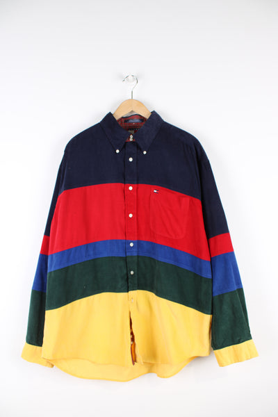 Tommy Hilfiger primary colour block corduroy button up shirt with signature embroidered logo on the chest