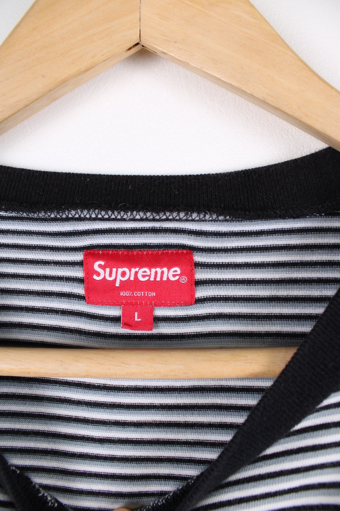 16AW Supreme Medium Stripe L/S Tee Stripe Sans LS Tee - White
