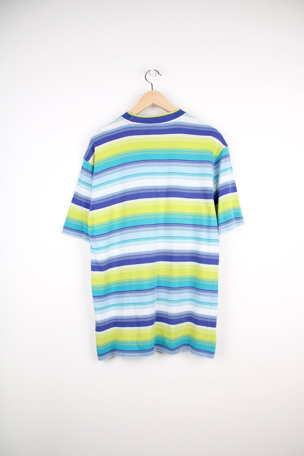00's green and blue striped Ellesse t-shirt with embroidered logo on the chest. good condition Size in Label: Mens M