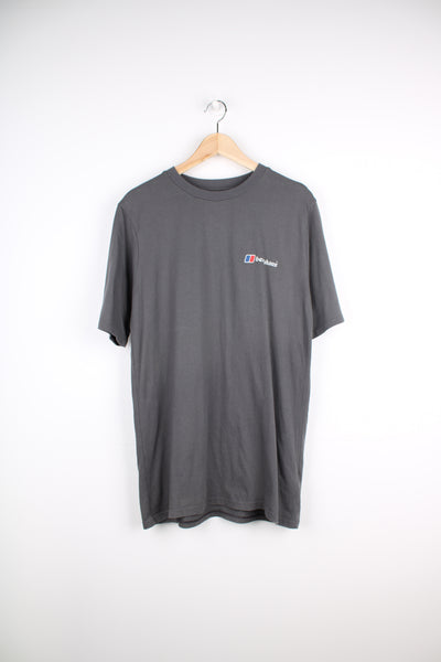 Berghaus grey t-shirt with printed logo on the chest and mountain design on the back. good condition  Size in label: Mens L - Measures more like a M 