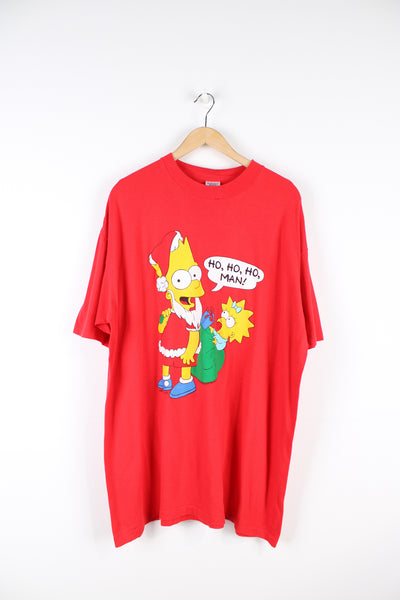 Vintage 90's Bart Simpson "Ho ho ho man" Christmas t-shirt in red.  good condition  Size in Label:  One Size fits all - Measures like a mens XXL