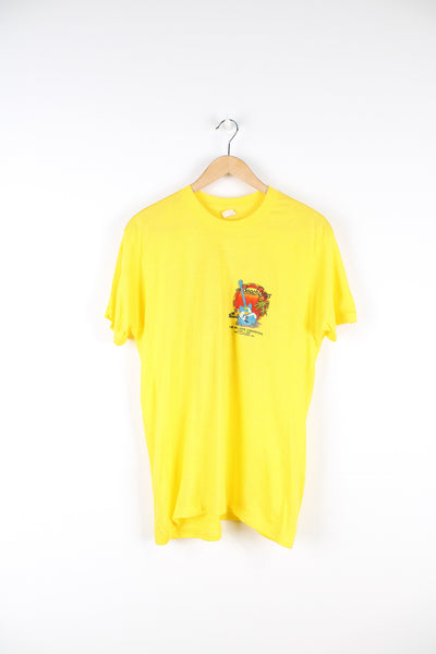 Vintage 1985 yellow Beach Boys convention t-shirt. Single stitch with design on the front and back. good condition  Size in Label:  Slim fit XL