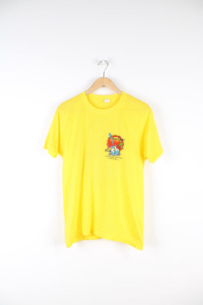 Vintage 1985 yellow Beach Boys convention t-shirt. Single stitch with design on the front and back.  good condition  Size in Label:  Slim fit L
