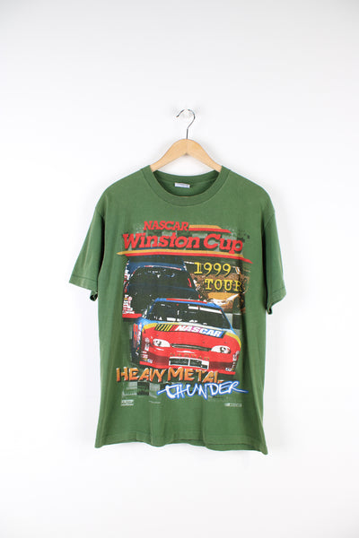 Vintage green 1999 NASCAR Winston Cup Heavy Metal Thunder Tour t-shirt. Features a design on the front and back and is single stitch.   good condition  Size in Label:  Mens M
