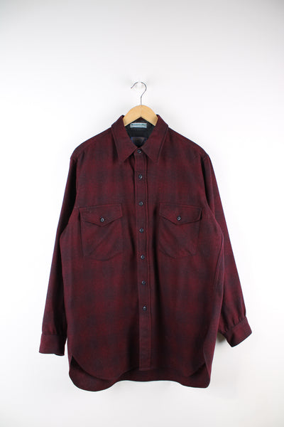 Vintage Pendleton, Outdoorsman 100% wool, red plaid shirt made in USA. 