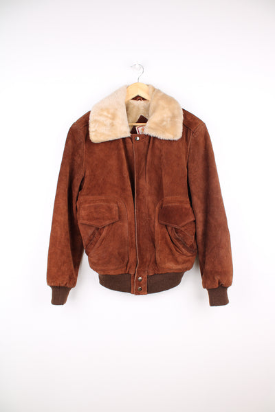 Vintage Baracuta suede bomber jacket in a rich brown features faux fur lining and multiple pockets, made in Korea  
